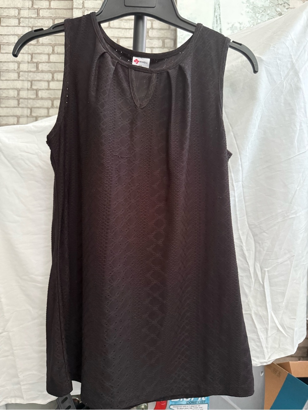 Sleeveless Black Eyelet Knit Top